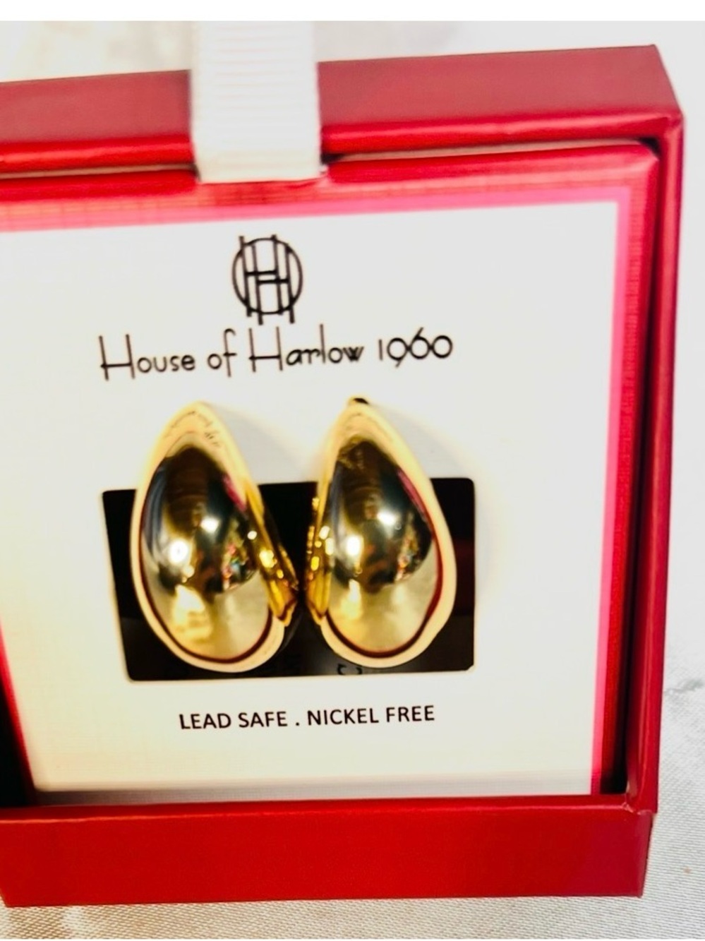 House of Harlow 1960 Gold Sculptural Curved Earrings - NIB - Picture 2 of 3